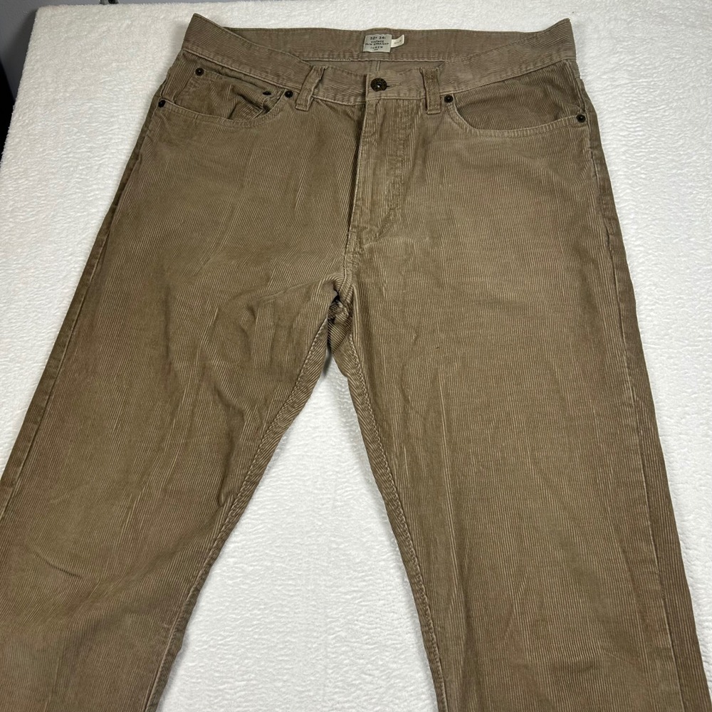 J.Crew 46934 Vintage Slim Straight Corduroy Pants Mens 32x34 Khaki Tan Cotton